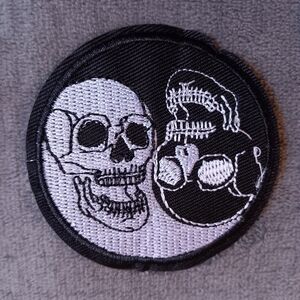 Yin Yang Complimentary Forces Black & White Balance Skull Patch, Iron Or Sew On